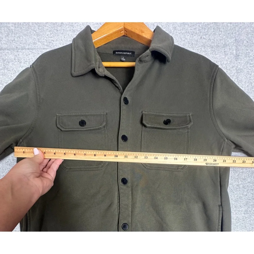 Banana Republic French Terry Shirt Jacket Mens L Green Button Up Organic